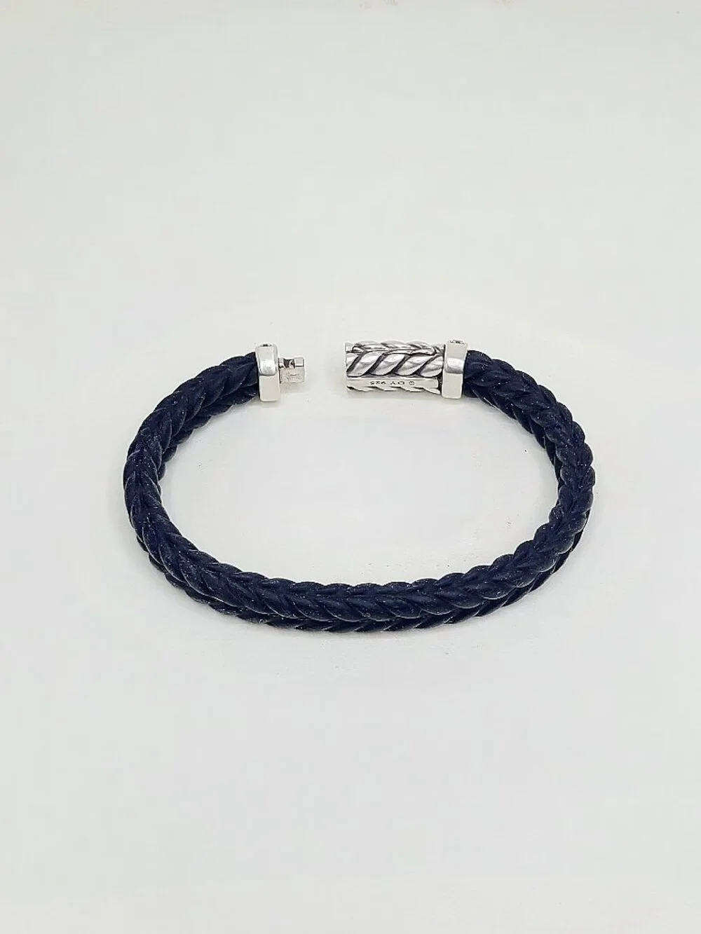 David Yurman Chevron Bracelet in Black Rubber w/ Pavé Black Diamonds, 9mm Sz Sm